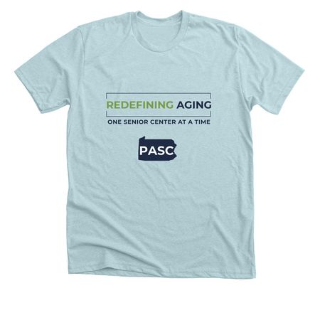 Redefining Aging, a Heather Ice Blue Premium Unisex Tee