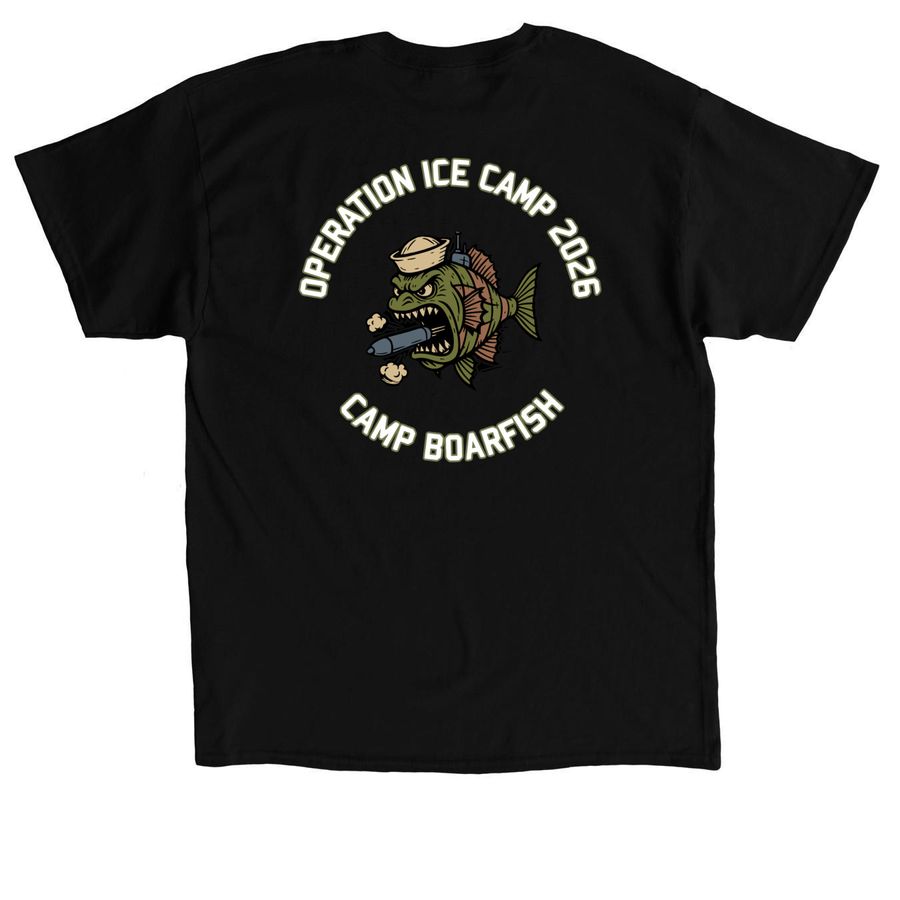 Camp Boarfish 2026, a Black Classic Unisex Tee (back-view)