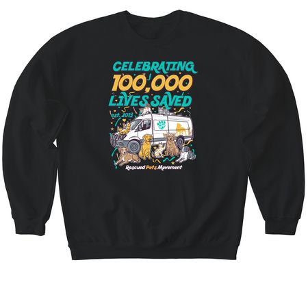 RPM 100K Lives Saved, a Black Softstyle Crewneck Sweatshirt