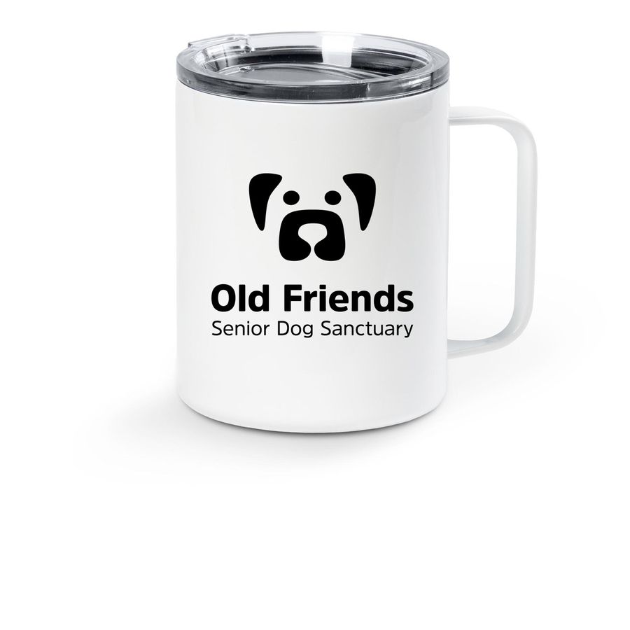 Old Friends Logo Travel Mug, a White Stainless Steel Travel Mug