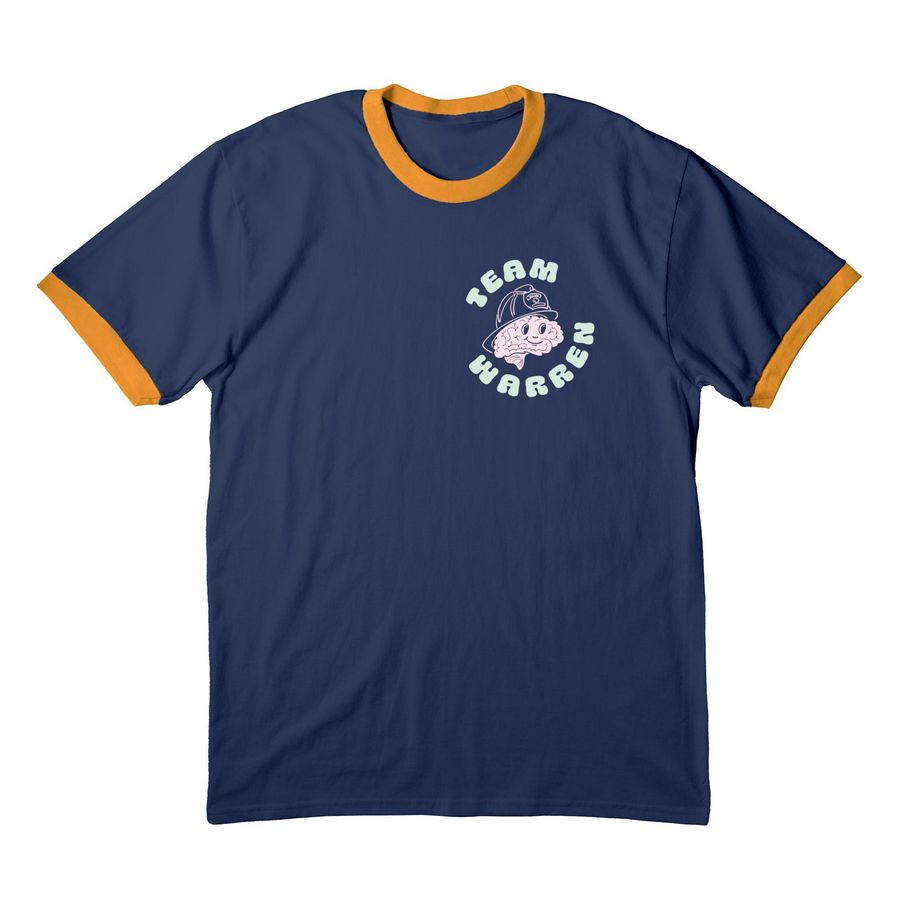Support Warren's AE Fight, a Navy/ Gold Cotton Ringer Tee