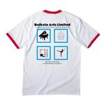 Balkoia Arts Limited -Tees & Sweatshirts, a White/ Red Cotton Ringer Tee (back-view)