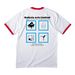Balkoia Arts Limited -Tees & Sweatshirts, a White/ Red Cotton Ringer Tee (back-view)
