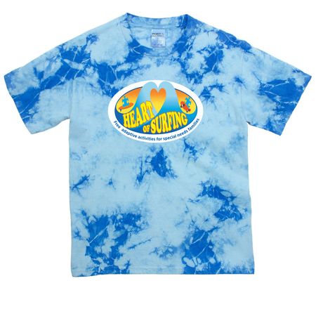Heart of Surfing-Ocean Playground Backside LY, a Sky Blue Youth Crystal Tie Dye Tee