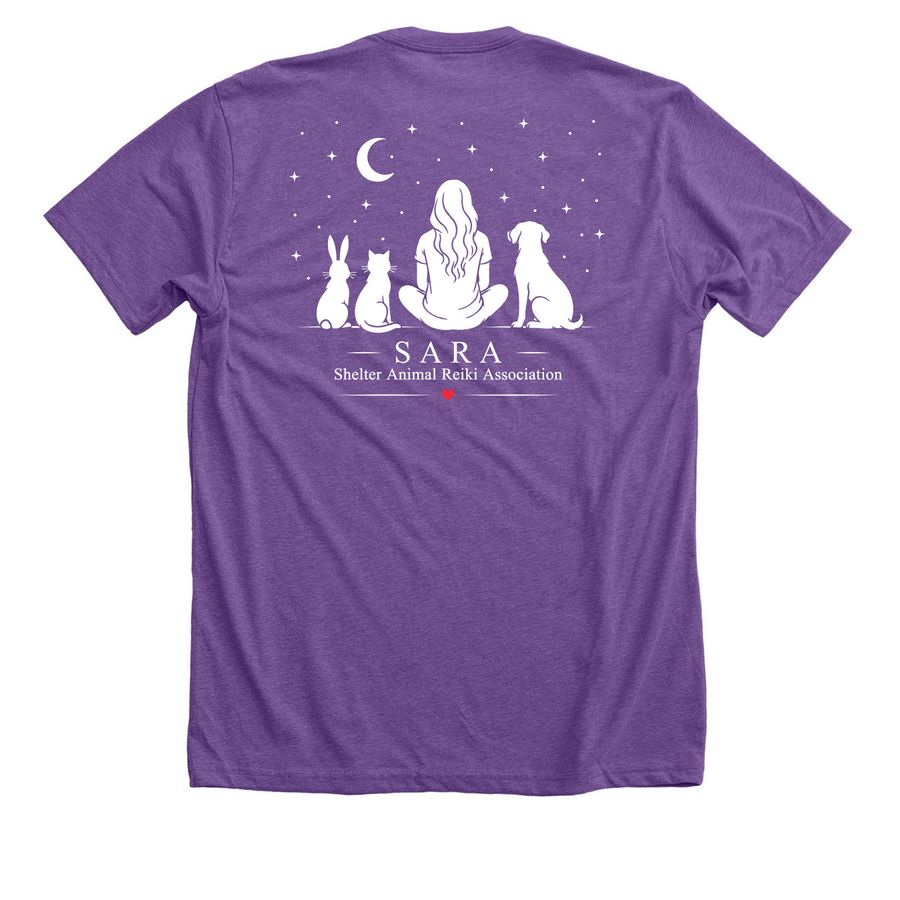 Animal Reiki 2026, a Heather Team Purple Premium Unisex Tee (back-view)