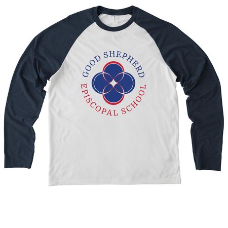 Good Shepherd Back to School Spirit Wear, a Rebel Blue/ Bright White Allmade Eco Triblend Colorblock Raglan Long Sleeve Tee