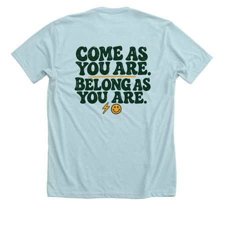 LIGHT: COME AS YOU ARE, a Heather Ice Blue Premium Unisex Tee (back-view)