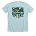 LIGHT: COME AS YOU ARE, a Heather Ice Blue Premium Unisex Tee (back-view)