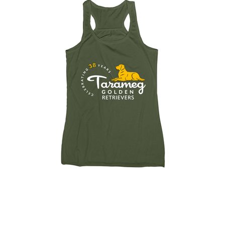 Tarameg 38 Years White Logo Tanktop, a Military Green Women's Racerback