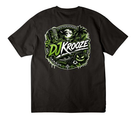 Turn up the BOO's with DJKROOZE!, a Black Unisex Heavyweight Tee (back-view)