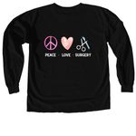 Peace, Love- Surgery, a Black Comfort Colors Long Sleeve Tee (back-view)