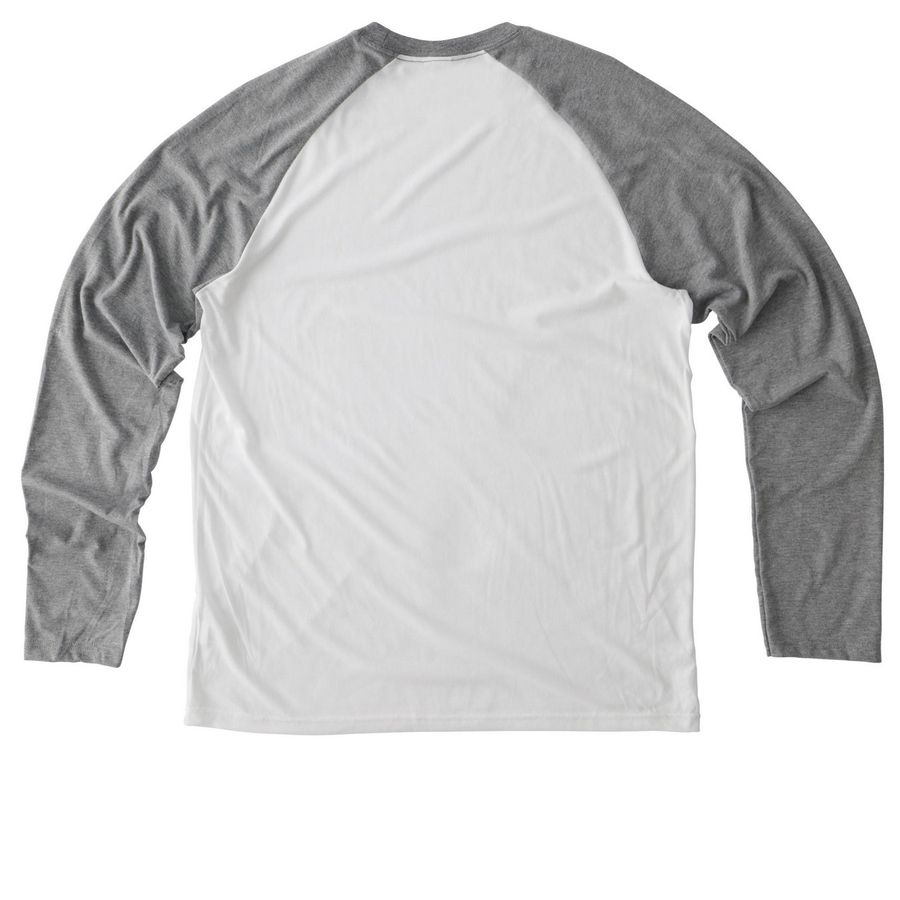 CC ringers, long sleeves, and pullovers, a Aluminum Grey/ Bright White Allmade Eco Triblend Colorblock Raglan Long Sleeve Tee (back-view)