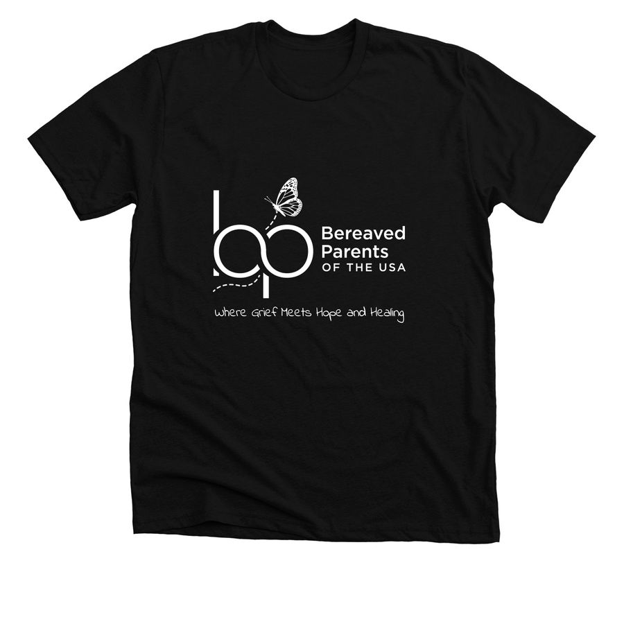 New White Logo Shirts, a Solid Black Blend Premium Unisex Tee