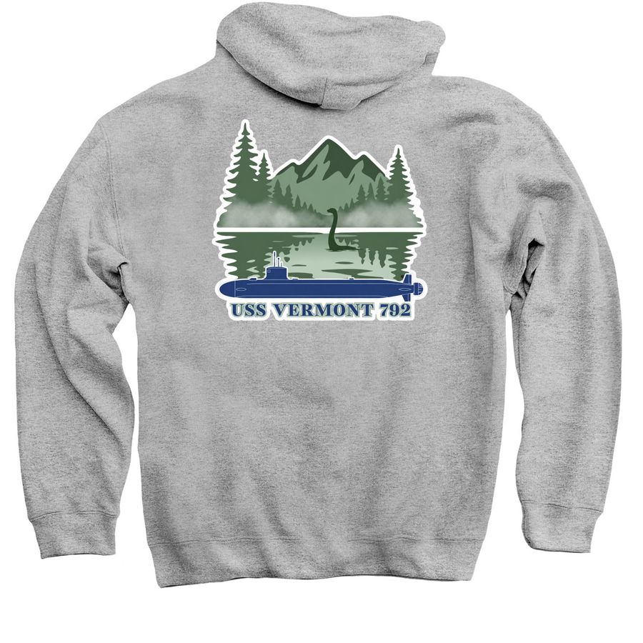 USS Vermont Champy Sweatshirt & Long-sleeve, a Sport Grey Pullover Hoodie (back-view)