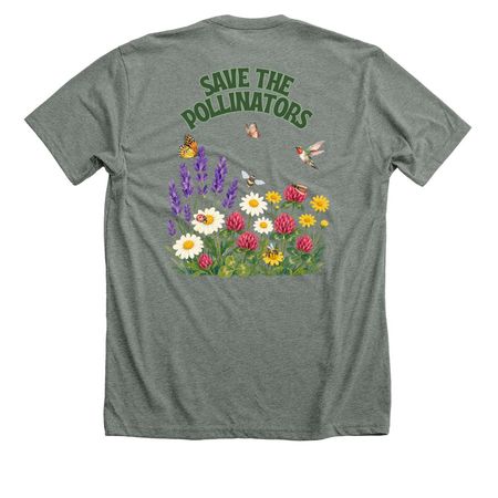 Save the Pollinators T-Shirt, a Deep Heather Premium Unisex Tee (back-view)