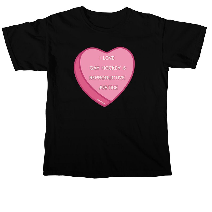 Gay hockey and reproductive justice, a Black Comfort Colors Unisex Tee