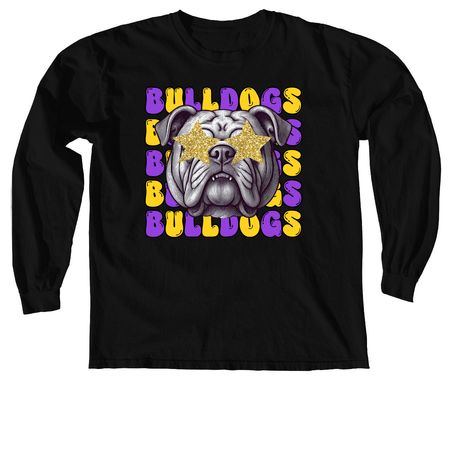 Bulldogs + Gold Stars, a Black Comfort Colors Long Sleeve Tee