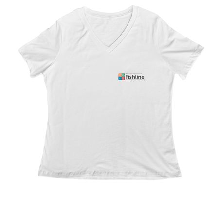 Shirts and Sweatshirts with Black Logo, a White Women's Relaxed V-Neck Tee
