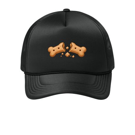Broken Biscuit Hat, a Deep Black Printed Foam Trucker Hat