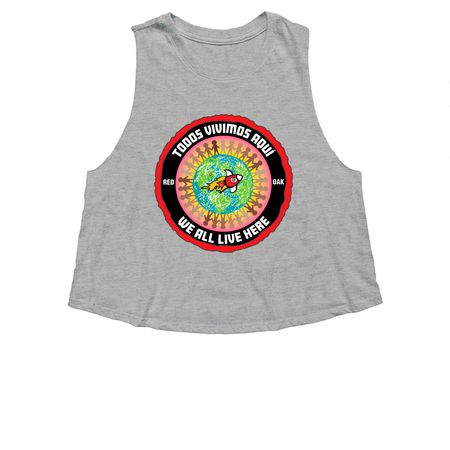 We All Live Here, a Athletic Heather Women's Cropped Racerback Tank