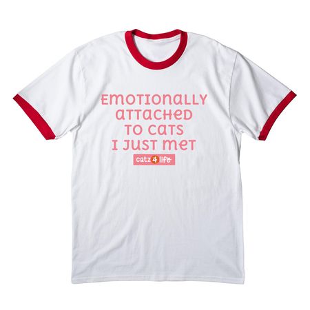 Emotional Support Cats, a White/ Red Cotton Ringer Tee