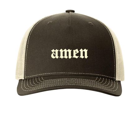 AMEN TRUCK, a Chocolate Chip/ Birch Printed Five-Panel Trucker Cap