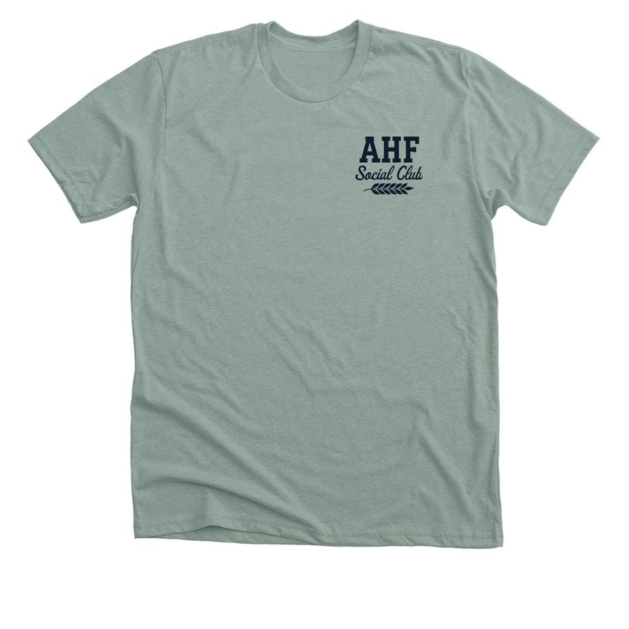 AHF Social Club Front & Back Tee&nbsp;, a Heather Sage Premium Unisex Tee