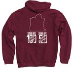 The Berm (Skunk Ape 100/50), a Maroon Pullover Hoodie (back-view)