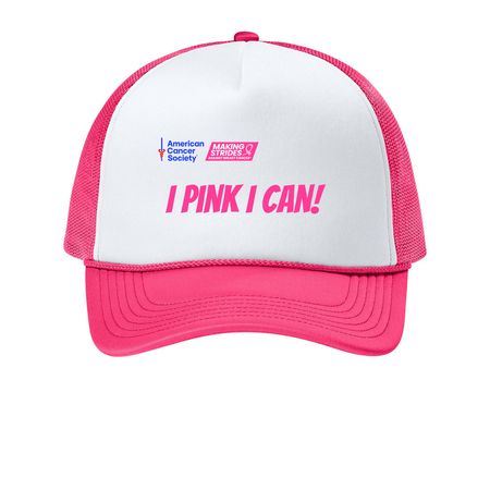 I Pink I Can Hat, a White/ Neon Pink Printed Foam Trucker Hat