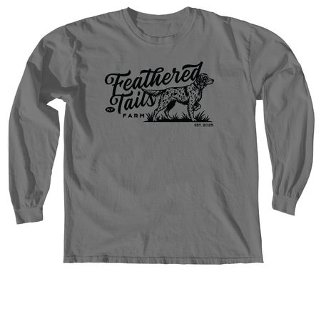 Feathered Tails Farm - Cursive, a Grey Comfort Colors Long Sleeve Tee