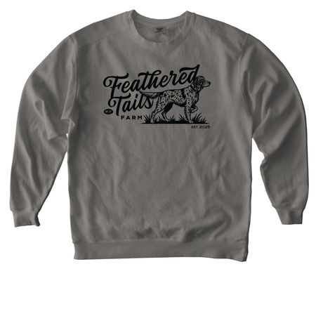 Feathered Tails Farm - Cursive, a Grey Comfort Colors Crewneck Sweatshirt