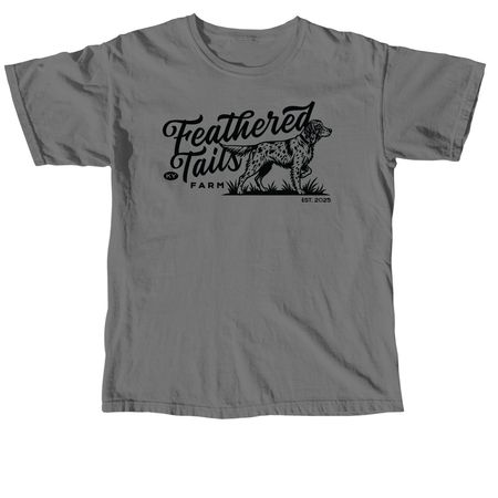 Feathered Tails Farm - Cursive, a Grey Comfort Colors Unisex Tee