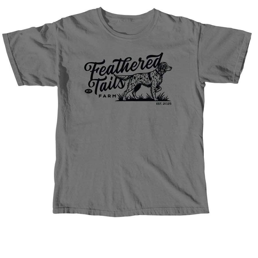 Feathered Tails Farm - Cursive, a Grey Comfort Colors Unisex Tee