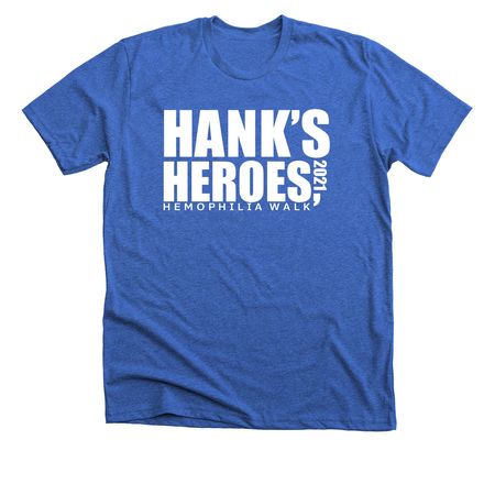 2021 Hank's Heroes Hemophilia Walk T-Shirt, a Heather True Royal Premium Unisex Tee