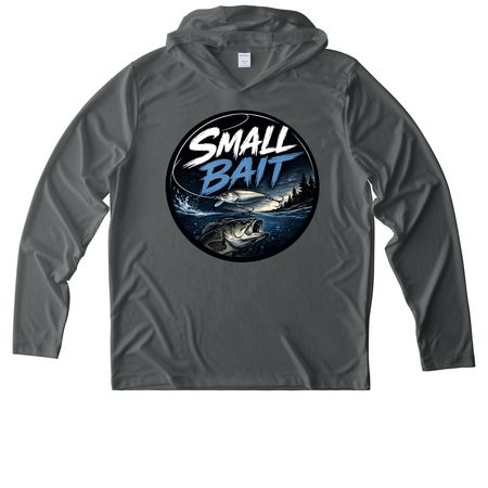 Small Bait Fishing Shirt, a Dark Smoke Grey UV Performance Long Sleeve Hoodie
