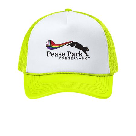 ? Pride Picnic Hats, a White/ Neon Yellow Printed Foam Trucker Hat
