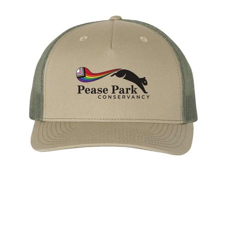 ? Pride Picnic Hats, a Pale Khaki/ Loden Green Printed Five-Panel Trucker Cap