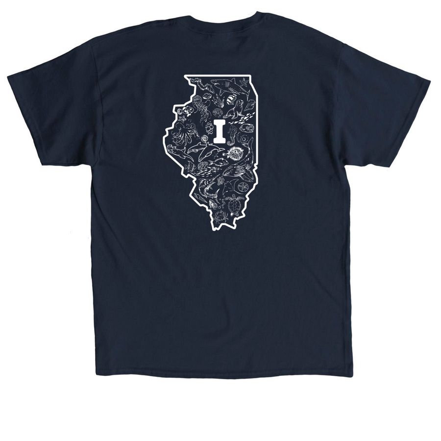 UIUC-White Logo, a Navy Classic Unisex Tee (back-view)