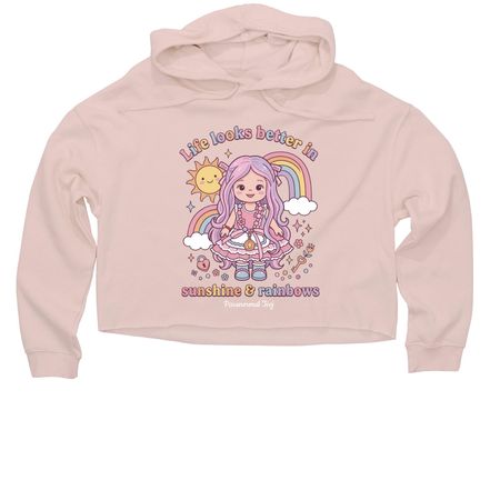 Life Looks Better in Sunshine & Rainbows, a Blush Women?s Lightweight Cropped Hoodie