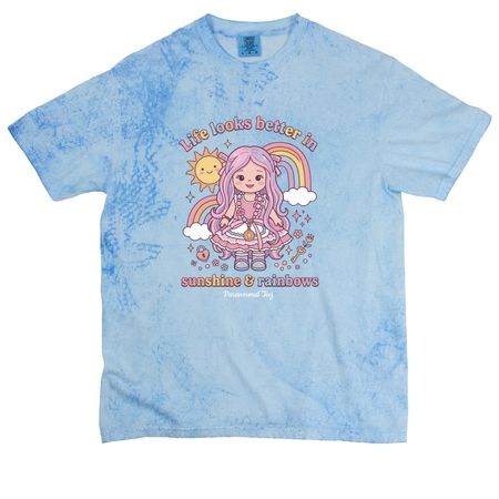 Life Looks Better in Sunshine & Rainbows, a Fiji Blue Comfort Colors Colorblast Tee