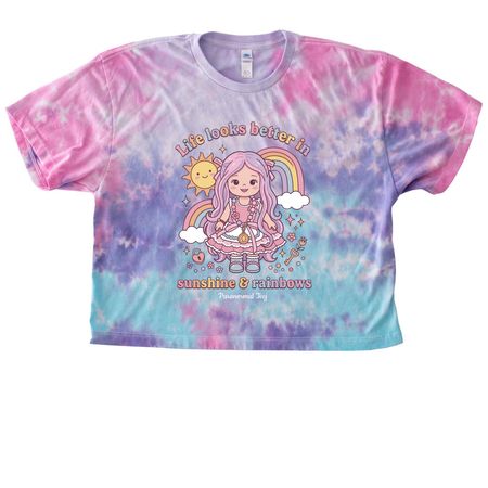 Life Looks Better in Sunshine & Rainbows, a Cotton Candy Women's Tie Dye Cropped Tee