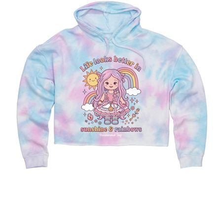 Life Looks Better in Sunshine & Rainbows, a Cotton Candy Women?s Tie Dye Cropped Hoodie