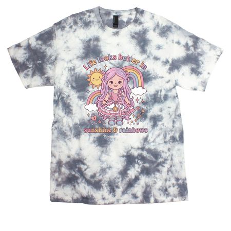 Life Looks Better in Sunshine & Rainbows, a Grey Crystal Tie Dye Tee