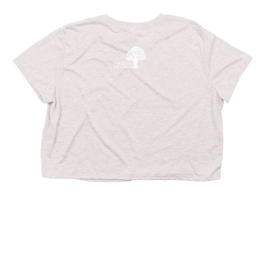 Support Microdosing Moms Cropped Tee, a Heather Dust Women?s Flowy Cropped Tee (back-view)