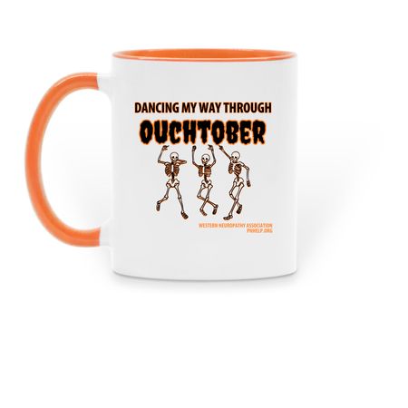 Dancing through Ouchtober Mugs, a Orange Two-Tone Ceramic Mug