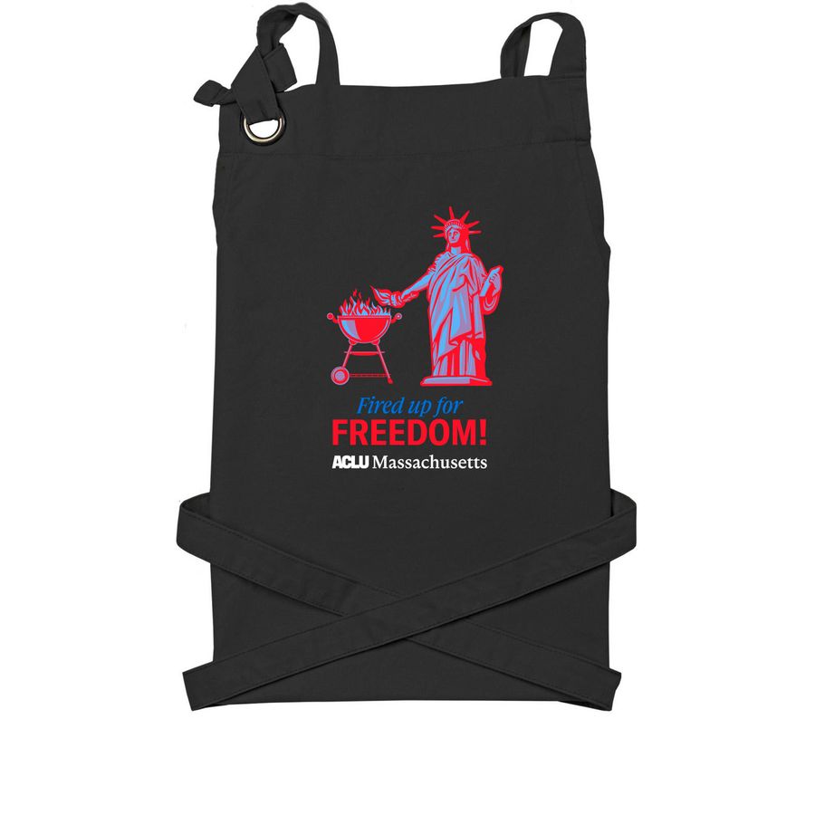 Fired Up for Freedom BBQ Apron, a Black Cotton Canvas Pocket Apron
