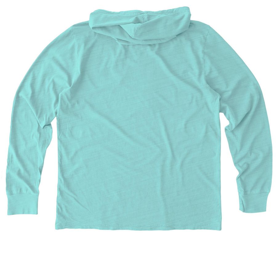 Abide in Love KC - Love without borders, a Saltwater Blue Allmade Organic Cotton Mineral Dye Hoodie Tee (back-view)