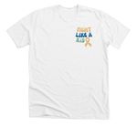 FIGHT LIKE LEO, a Solid White Blend Premium Unisex Tee (back-view)