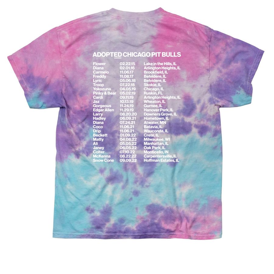 Adopt Chicago Pit Bulls, a Cotton Candy Classic Tie Dye Tee (back-view)
