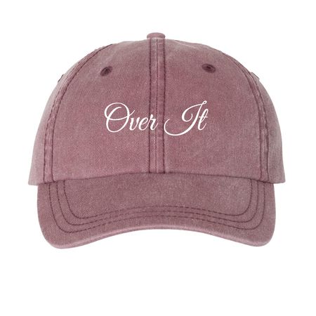 Over It hat, a Maroon Printed Pigment Dye Baseball Cap